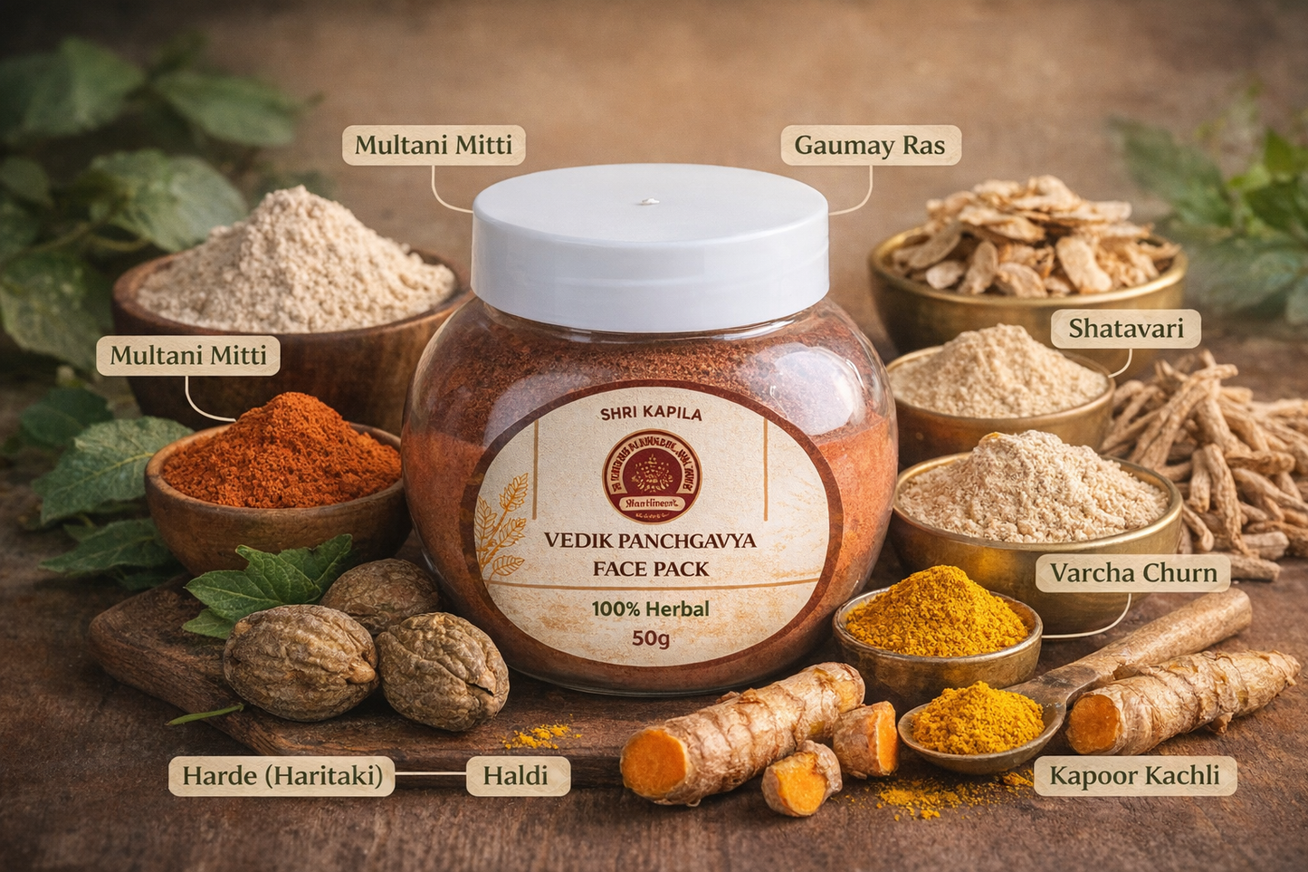 Panchgavya Vedic Herbal Face Pack (70g) | Multani Mitti, Suvarn Geru & Ayurvedic Herbs | Chemical-Free Skin Glow